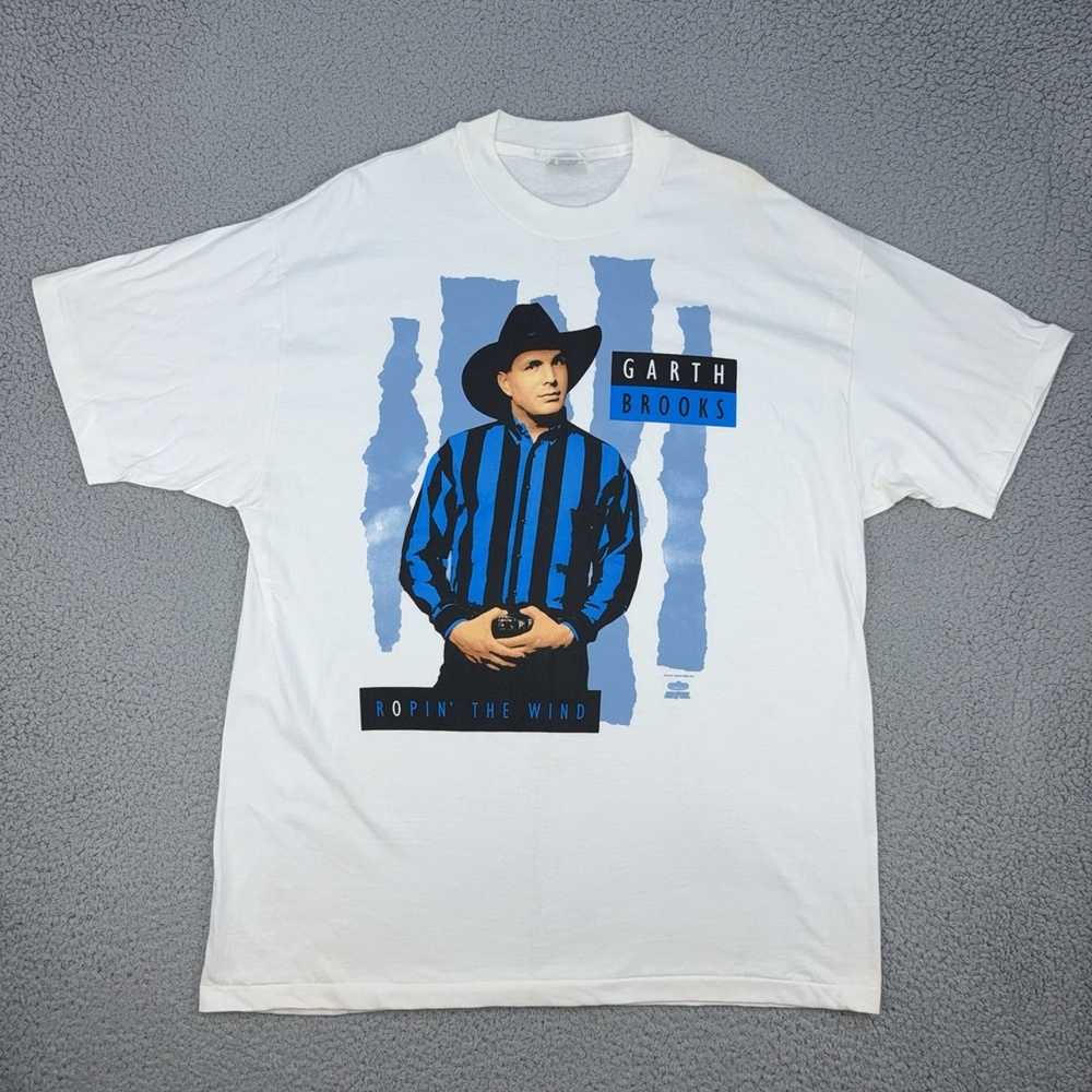 Vintage Garth Brooks Ropin The Wind Shirt Mens XL White Hanes Country 1991 90s